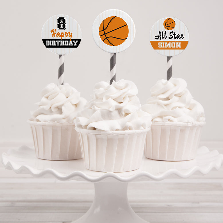 Editable Basketball Cupcake Toppers Template Instant Download