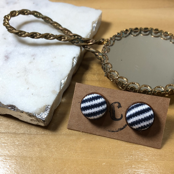Wood + Cloth Button Stud Earrings