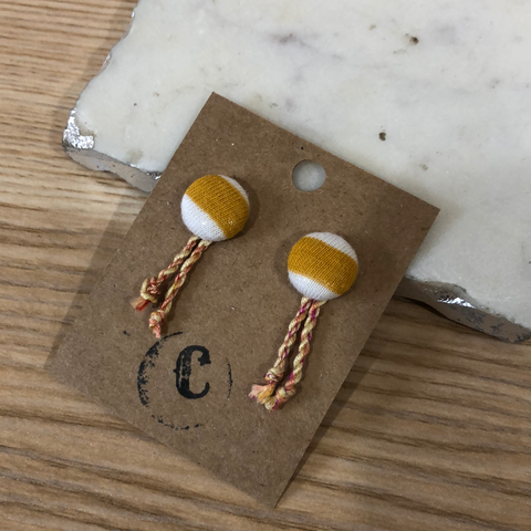 Cloth Button + Tassel Earrings