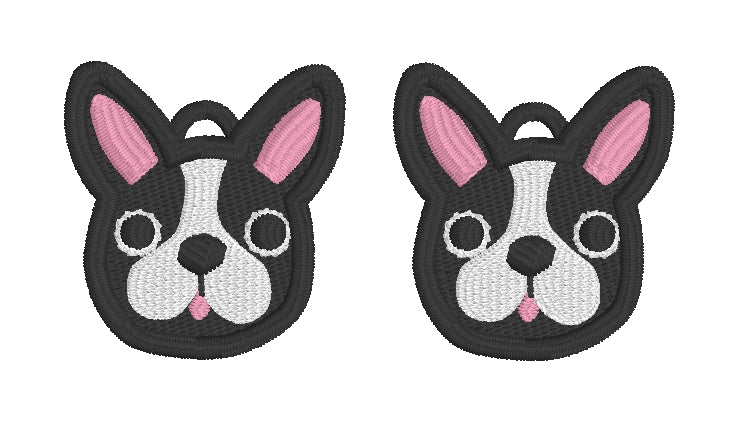 Boston Terrier FSL Earrings - In the Hoop Freestanding Lace Earrings