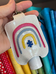 Autism Rainbow Hand Sanitizer Holder Snap Tab In the Hoop Embroidery Project  2 oz for 4x4 hoops