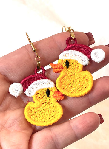 Rubber Ducky Christmas FSL Earrings - In the Hoop Freestanding Lace Earrings