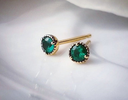 Modern Vintage Concept Mini Emerald Stud Earrings
