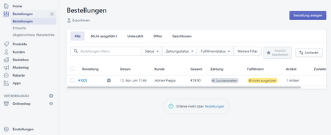 Shopify Bestellungen