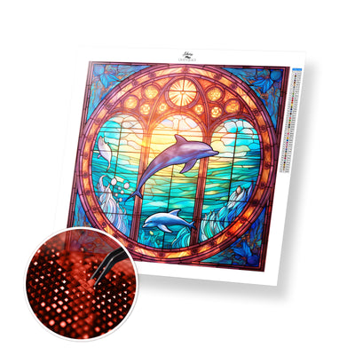 Dolphin Stain Glass  Diamond Painting Bling Art