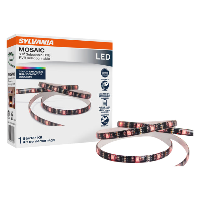 SYLVANIA 6.6ft RGB Flexible Light Strip Starter Kit, 16 Colors, RF Remote  Control