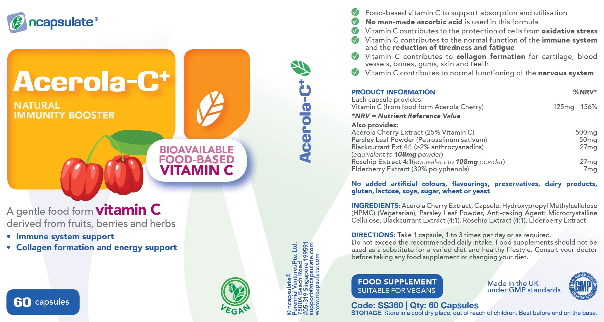ncapsulate® ACEROLA-C+ Premium Health Supplement Product Label