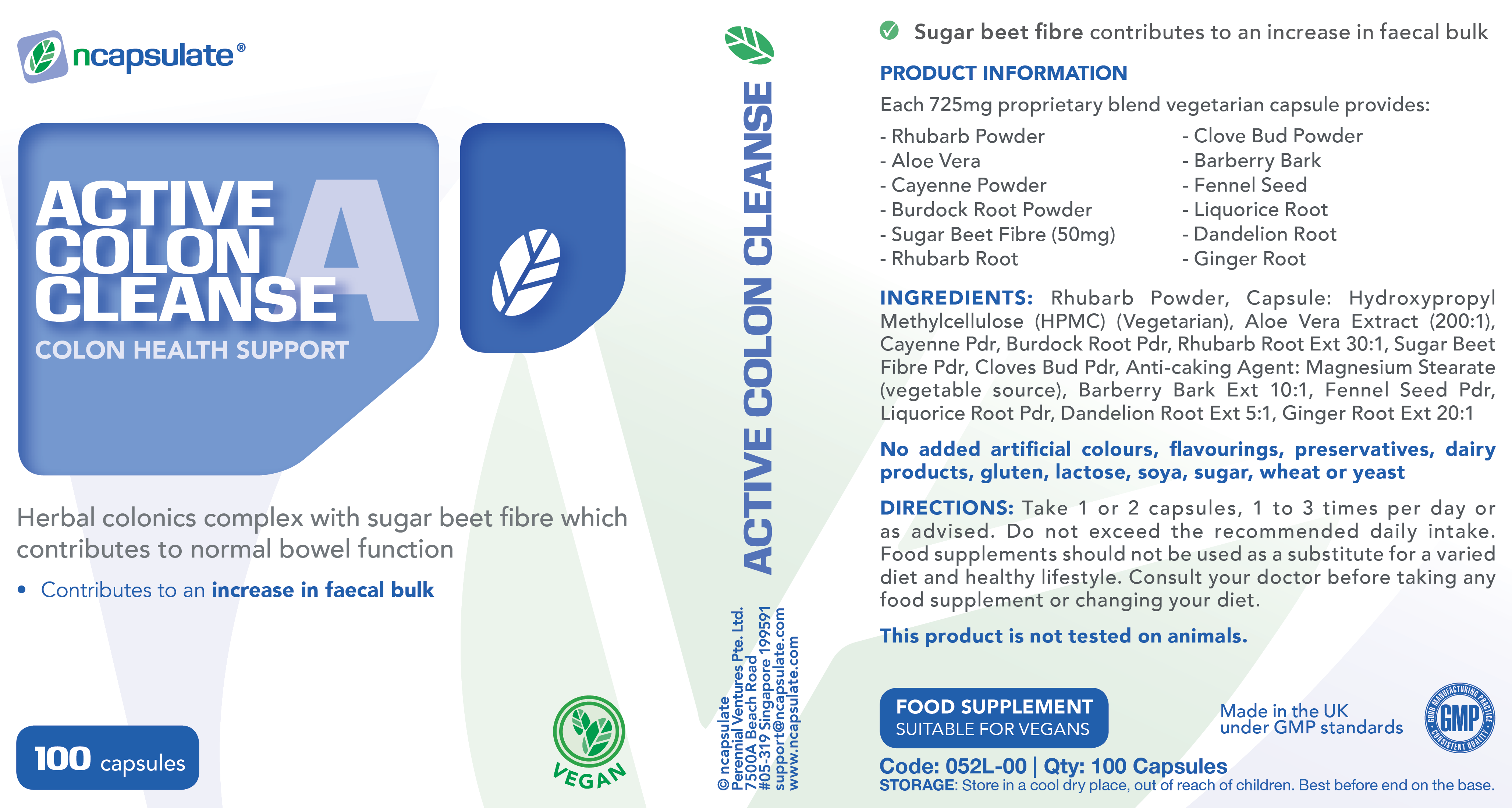ncapsulate® ACTIVE COLON CLEANSE Premium Health Supplement Product Label