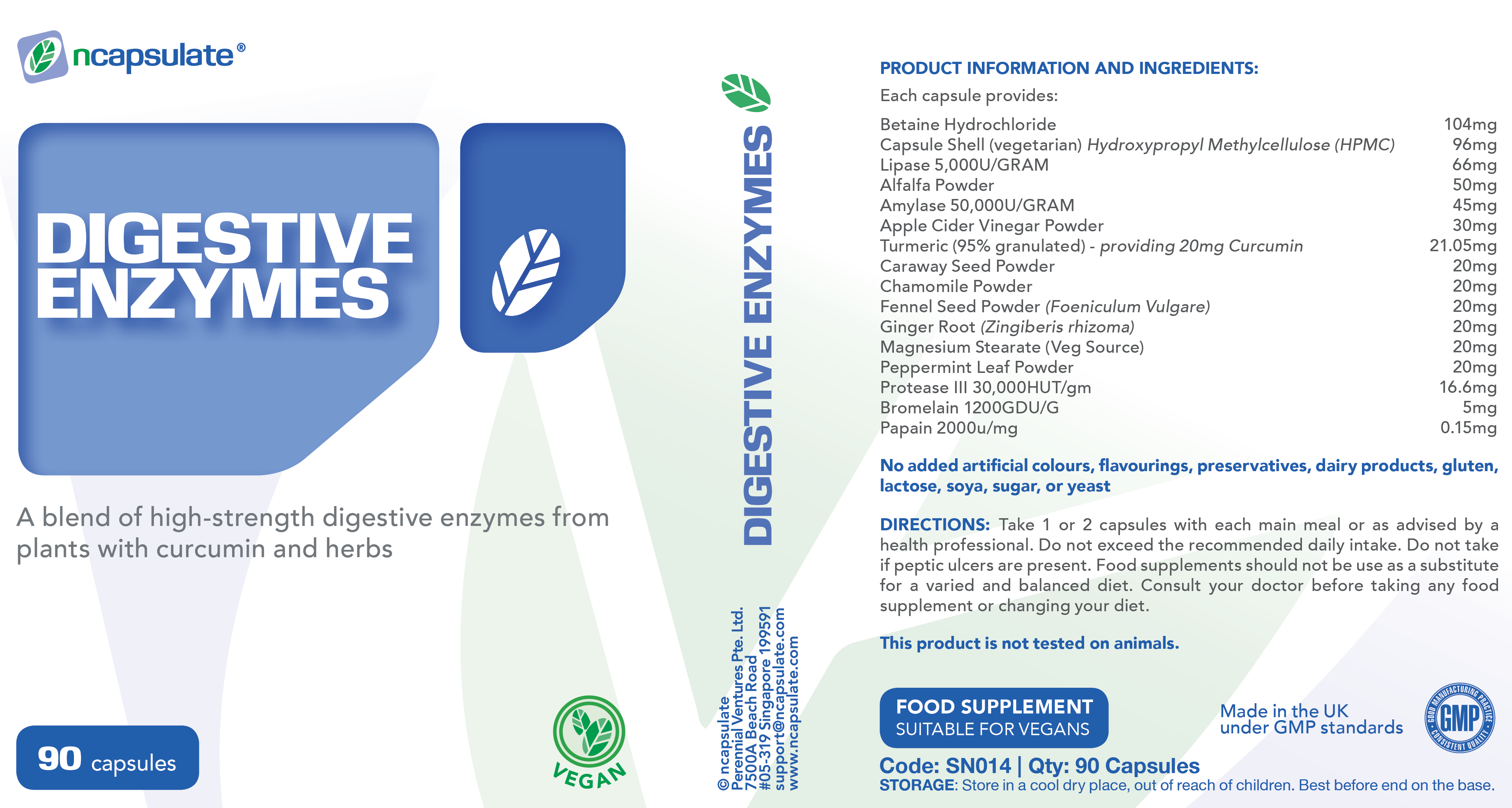 ncapsulate® DIGESTIVE ENZYMES Premium Health Supplement Product Label