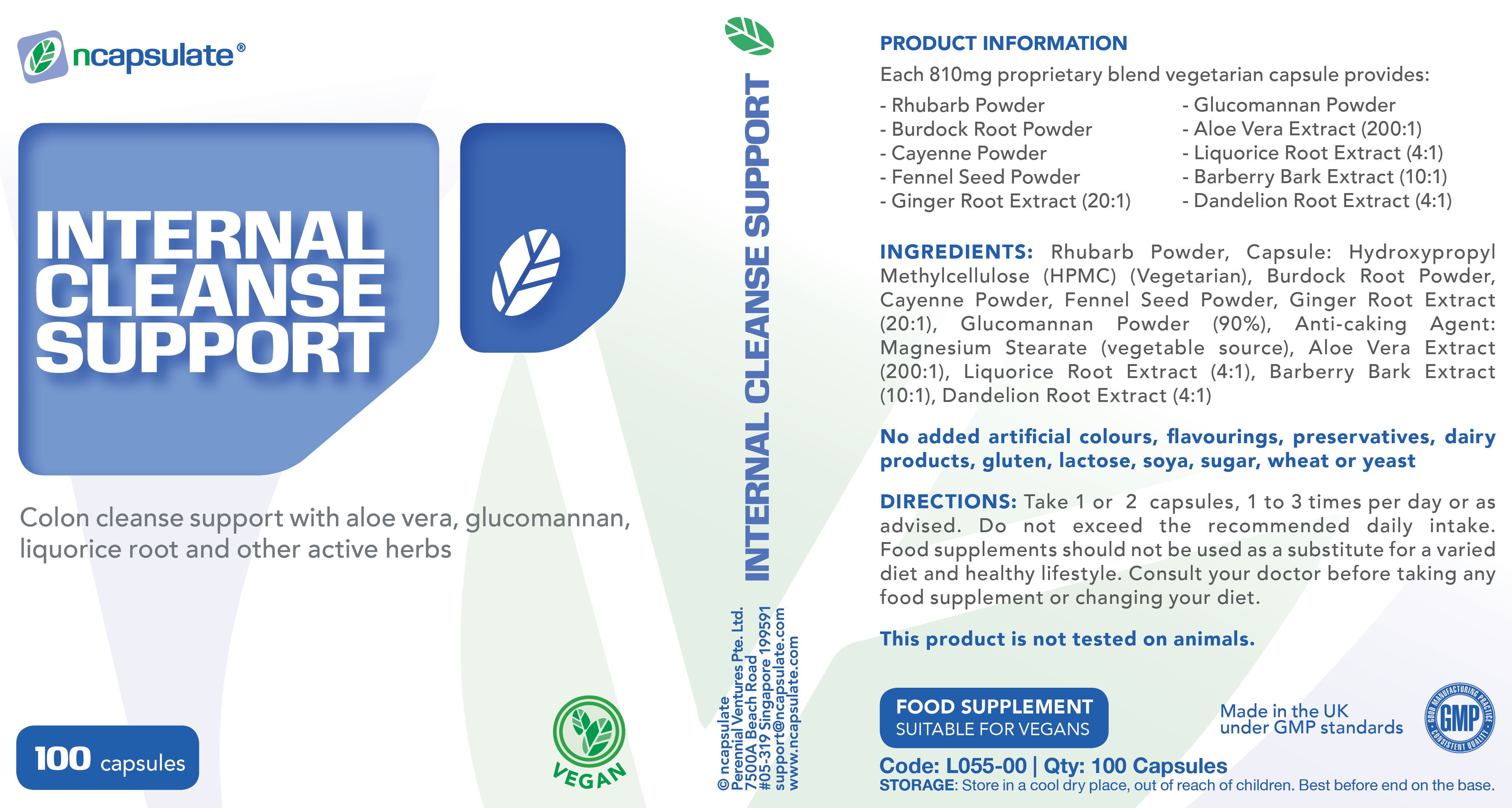ncapsulate® INTERNAL CLEANSE SUPPORT Premium Health Supplement Product Label