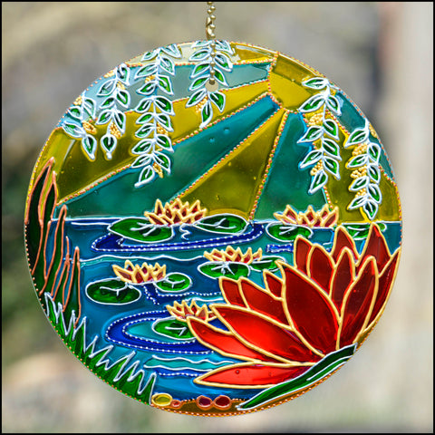 Waterlilies lake stained glass suncatcher