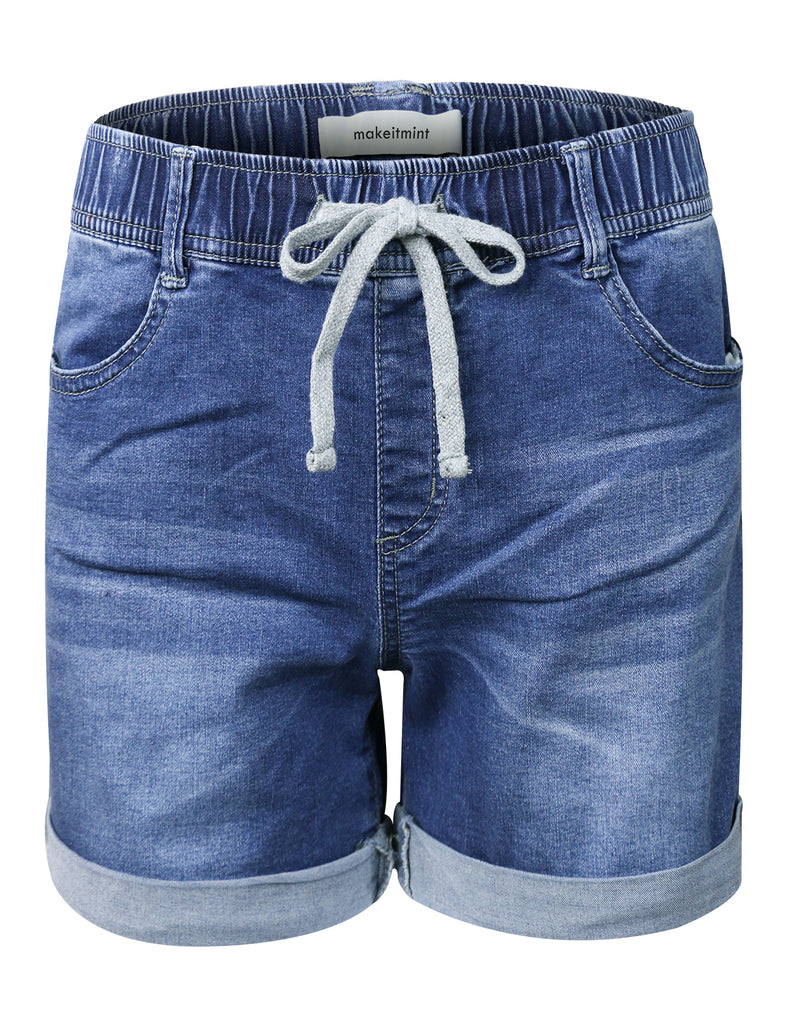elastic band jean shorts