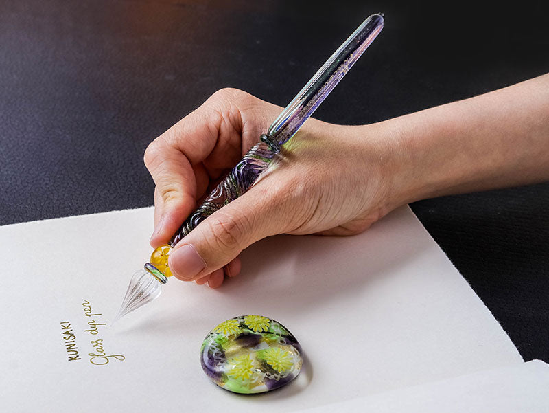Kunisaki 国東 Handmade Glass Dip Pen Set and Glass Pen Pillow