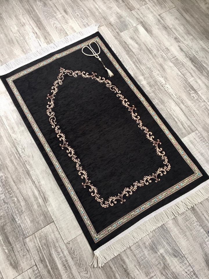 Premium Black Prayer Mat, Islamic Gift Set, Personalised Prayer Mat, P