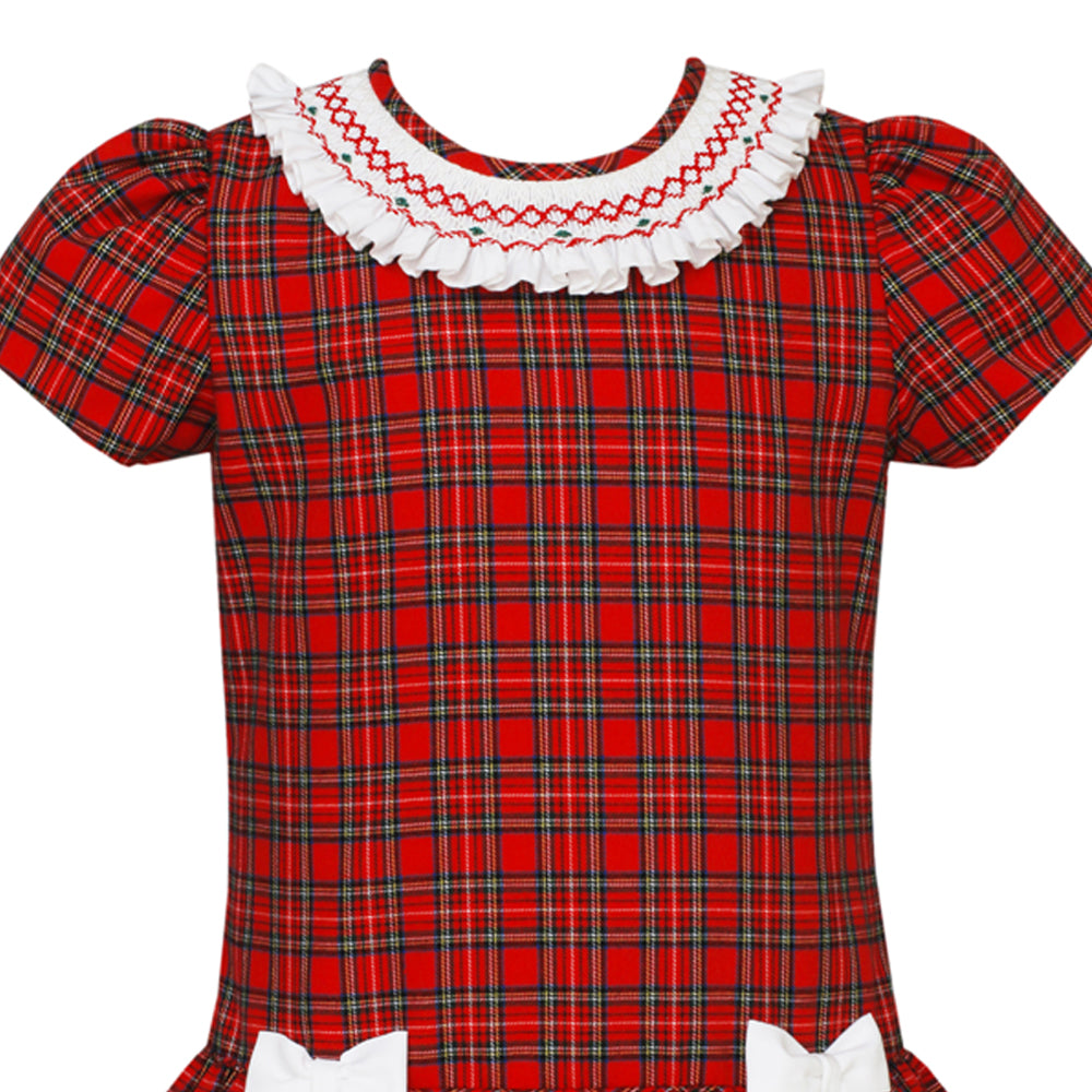 Red Plaid Shift Dress with Bows