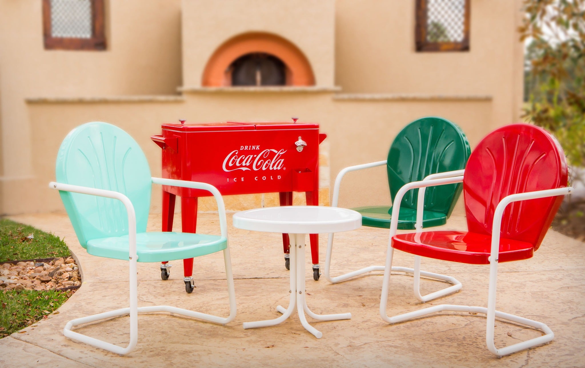 Retro Metal Chairs in the backyard