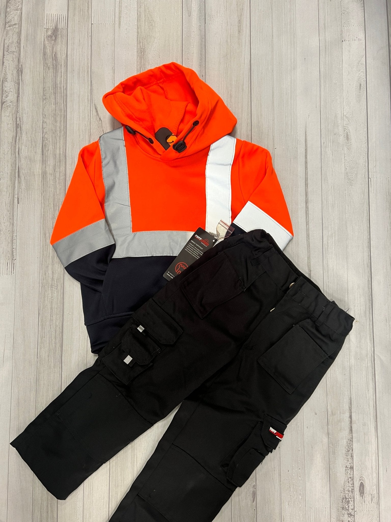 Kids Workwear bundle - Hi viz orange hoody + Black Trouser
