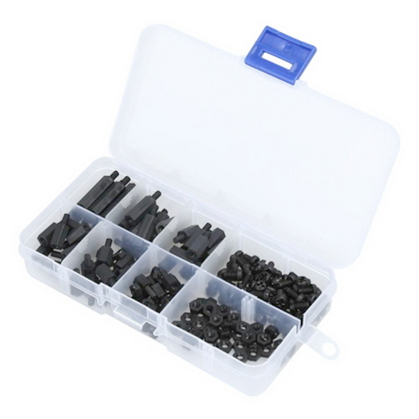 300pcs M2 Nylon Black Hex Screw Nut Spacer Stand-off Varied Length Ass
