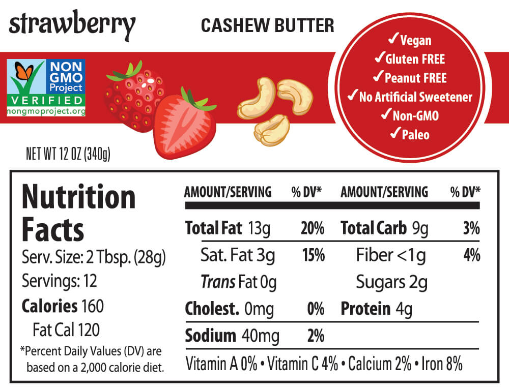 Strawberry Cashew Butter - Nutrition