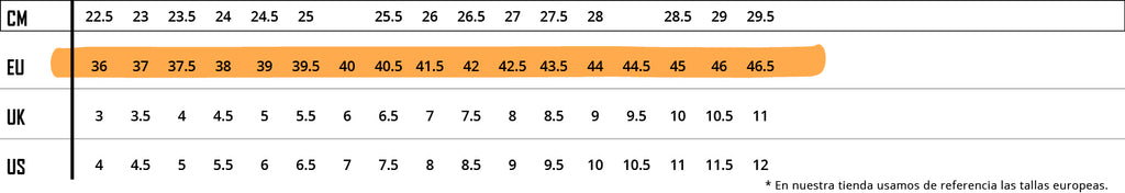 tabla de tallas asics mujer