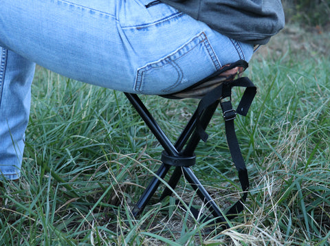 Dove hunter sitting on an HQ Outfitters 3 Legged Stool
