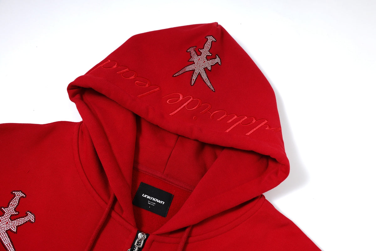 注目ショップ BLACK DAGGER RHINESTONE RED HOODIE パーカー - www