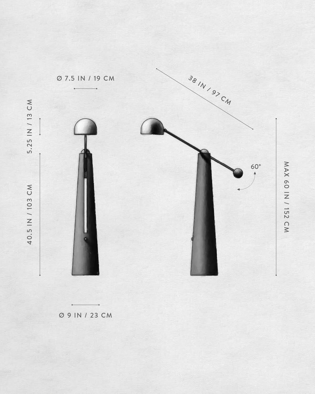 Technical drawing of METRONOME: READING LAMP.