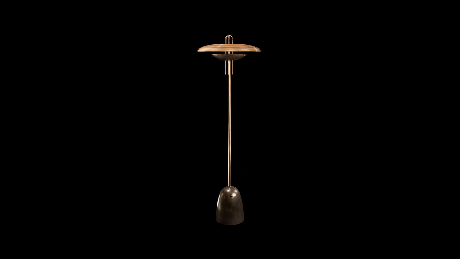 SIGNAL : Y floor lamp in Oil-Rubbed Bronze with Smoked Glass, against a black background. 