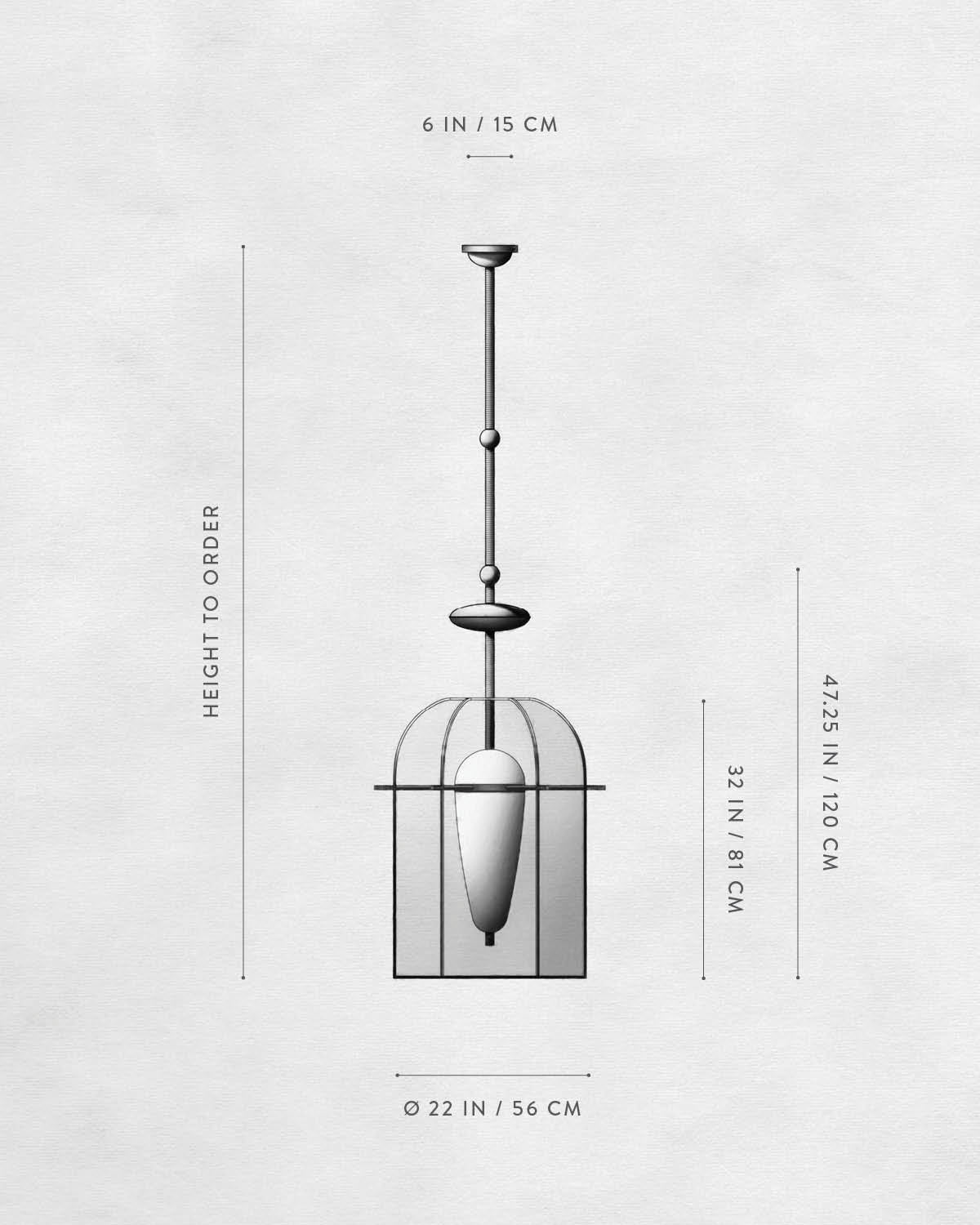 Technical drawing of INTERLUDE : HAND-EMBROIDERED HANGING LAMP.