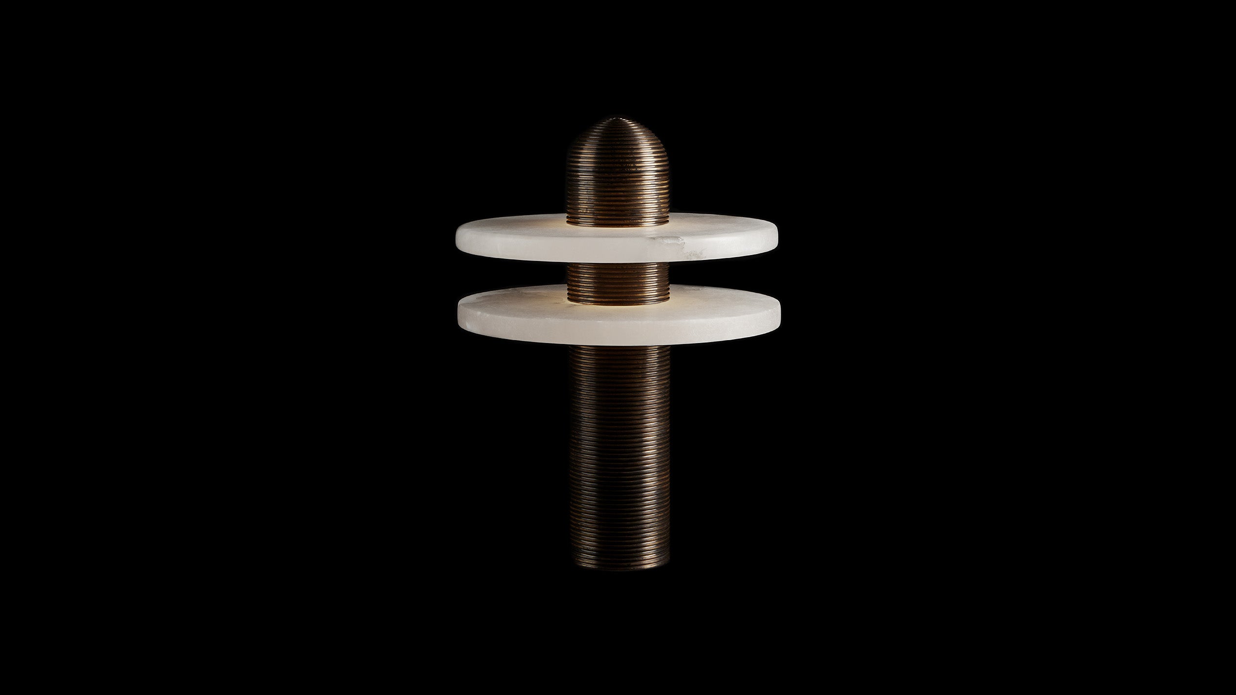 MEDIAN table lamp in Oil-Rubbed Bronze finish against a black background. 