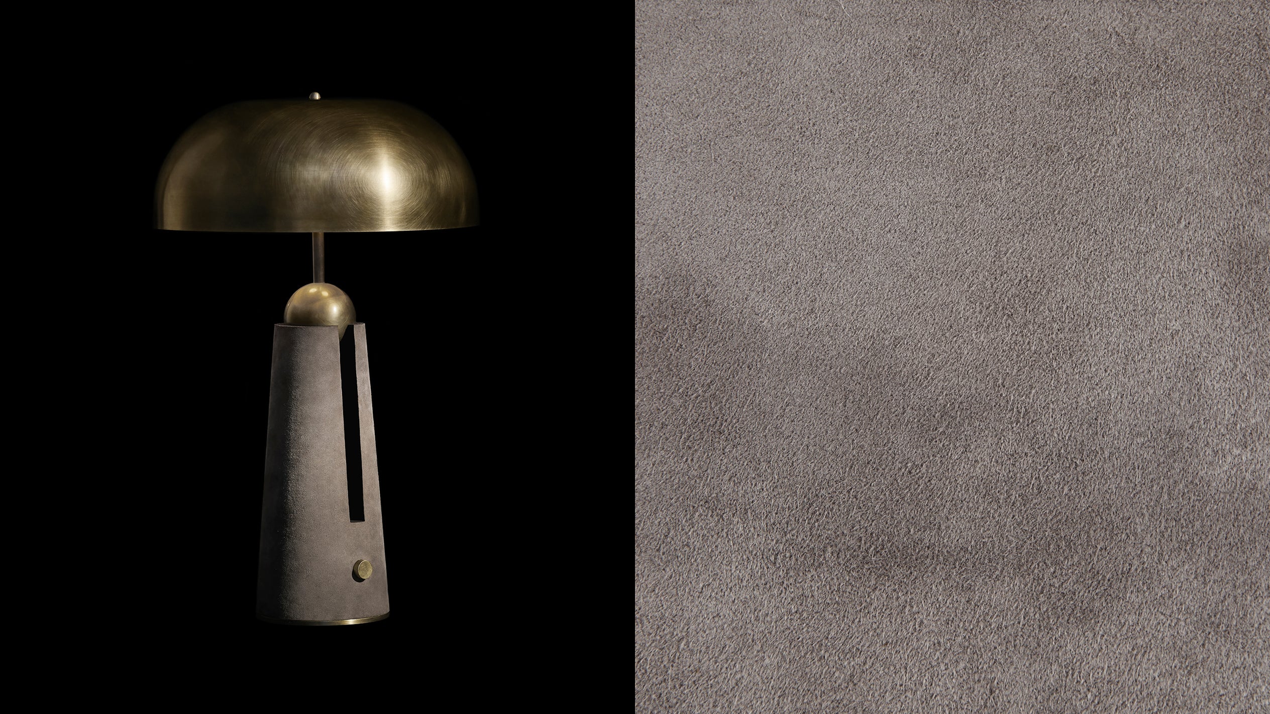 METRONOME : TABLE LAMP IN AGED BRASS / PEWTER SUEDE