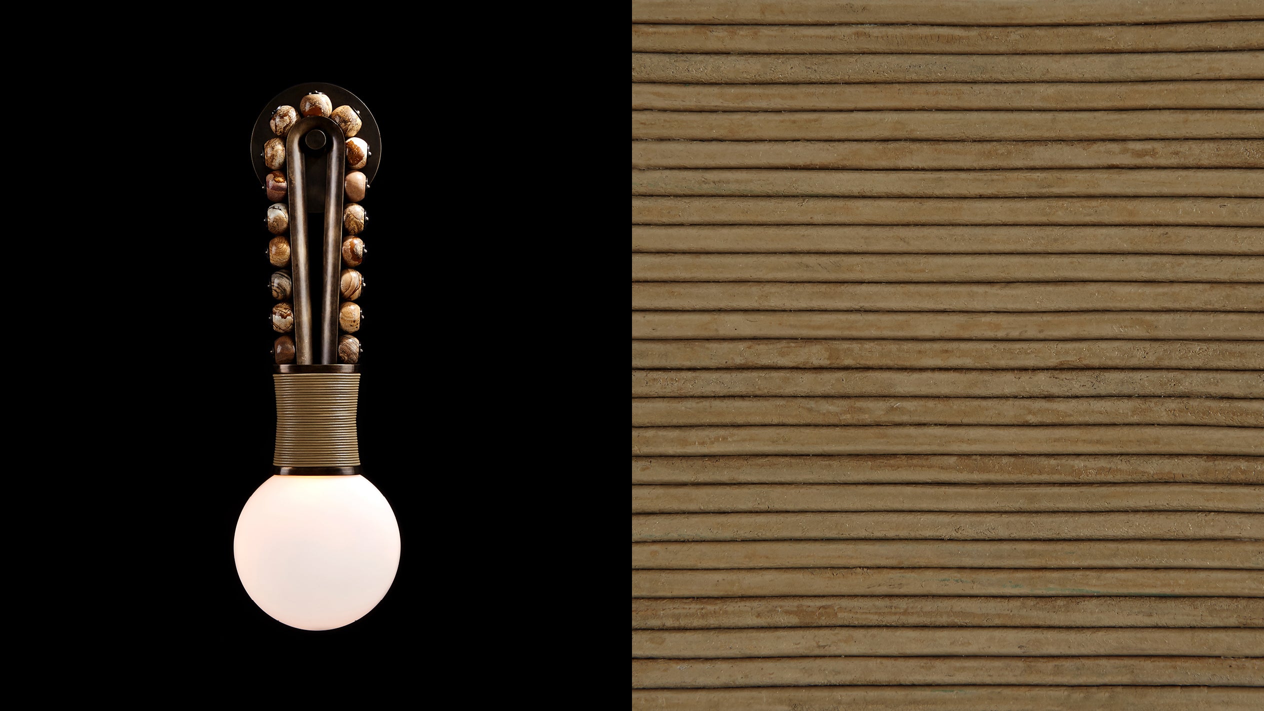 TALISMAN : LOOP SCONCE IN AGED BRASS / DESERT JASPER / TAN LEATHER