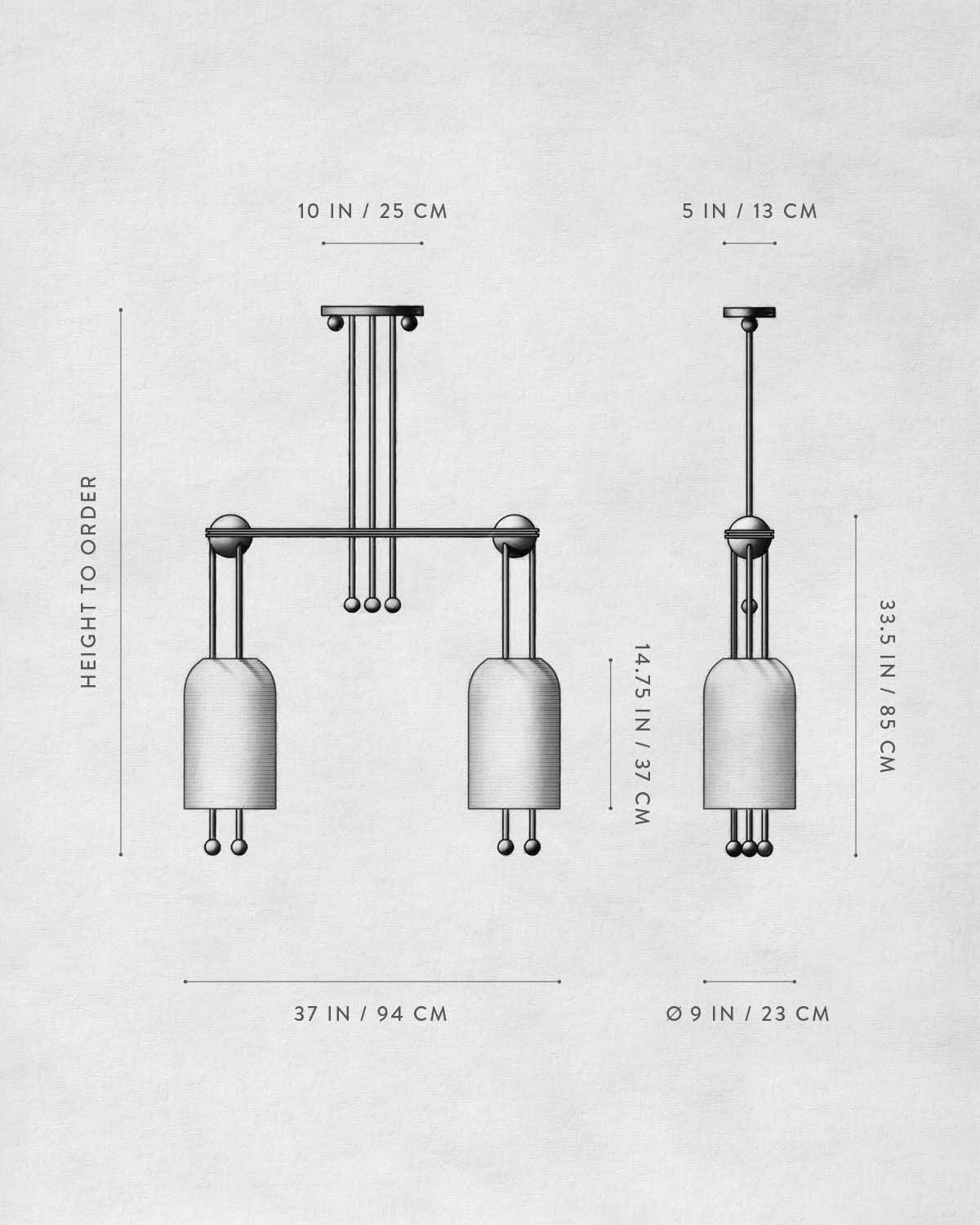 Technical drawing of LANTERN : 2 PENDANT.