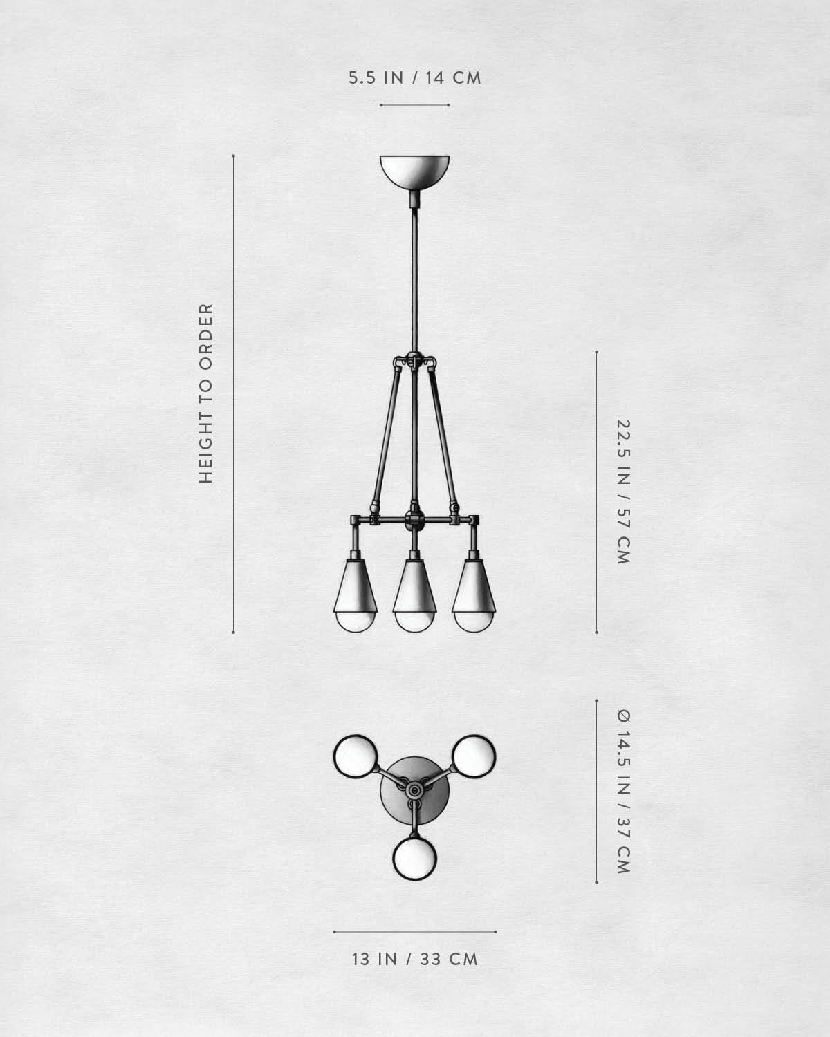 Technical drawing of TRIAD : 3 PENDANT.