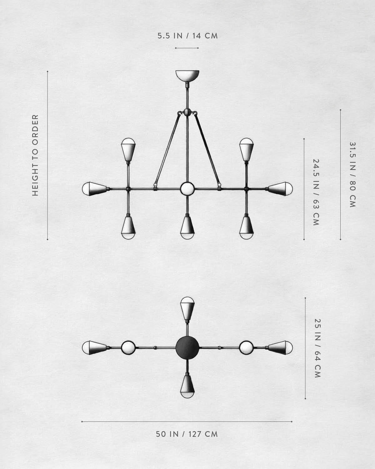 Technical drawing of TRIAD : 9 LINEAR PENDANT.