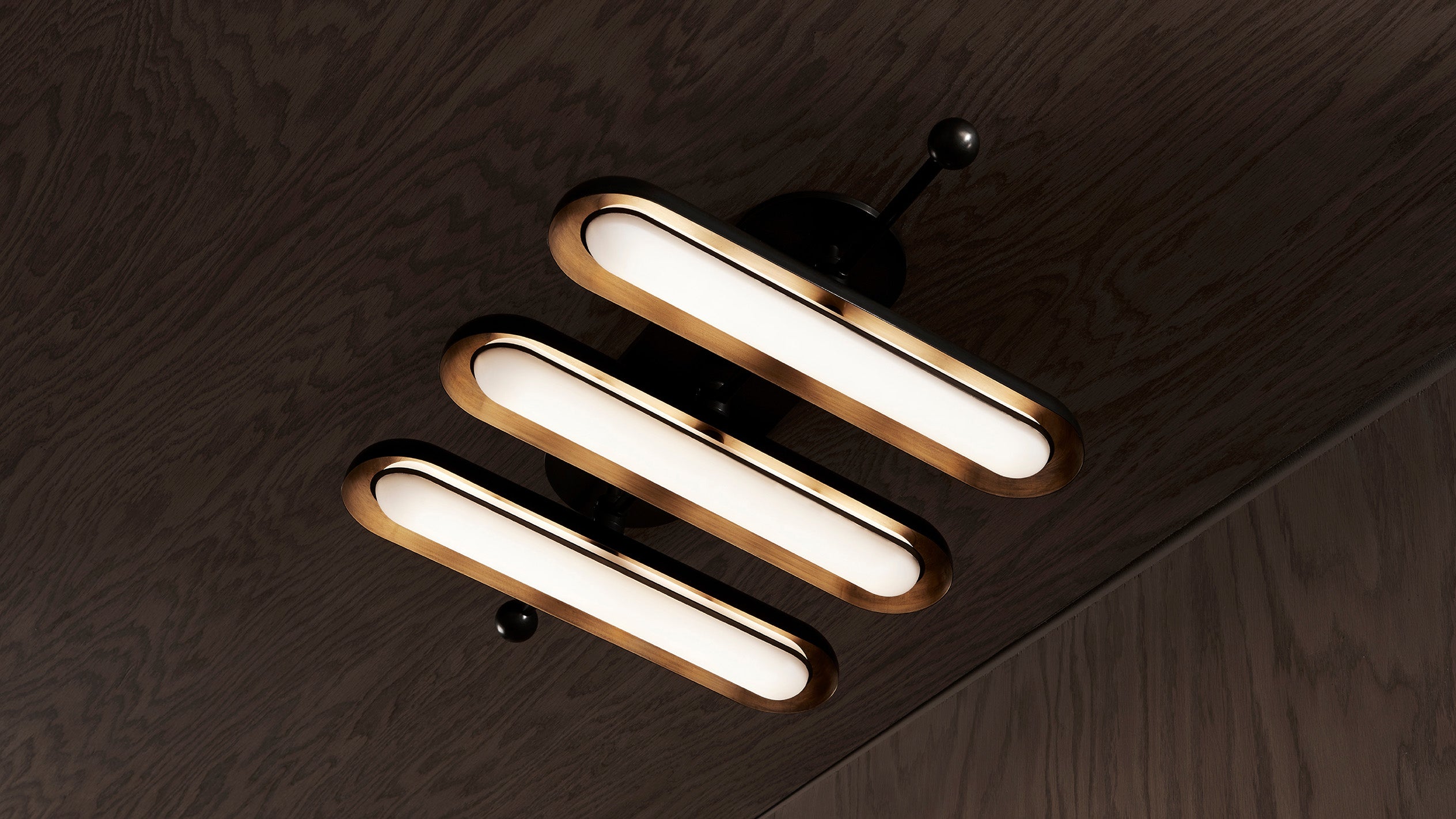 CIRCUIT : 3 surface light in Oil Rubbed Bronze finish, mounted to a ceiling.