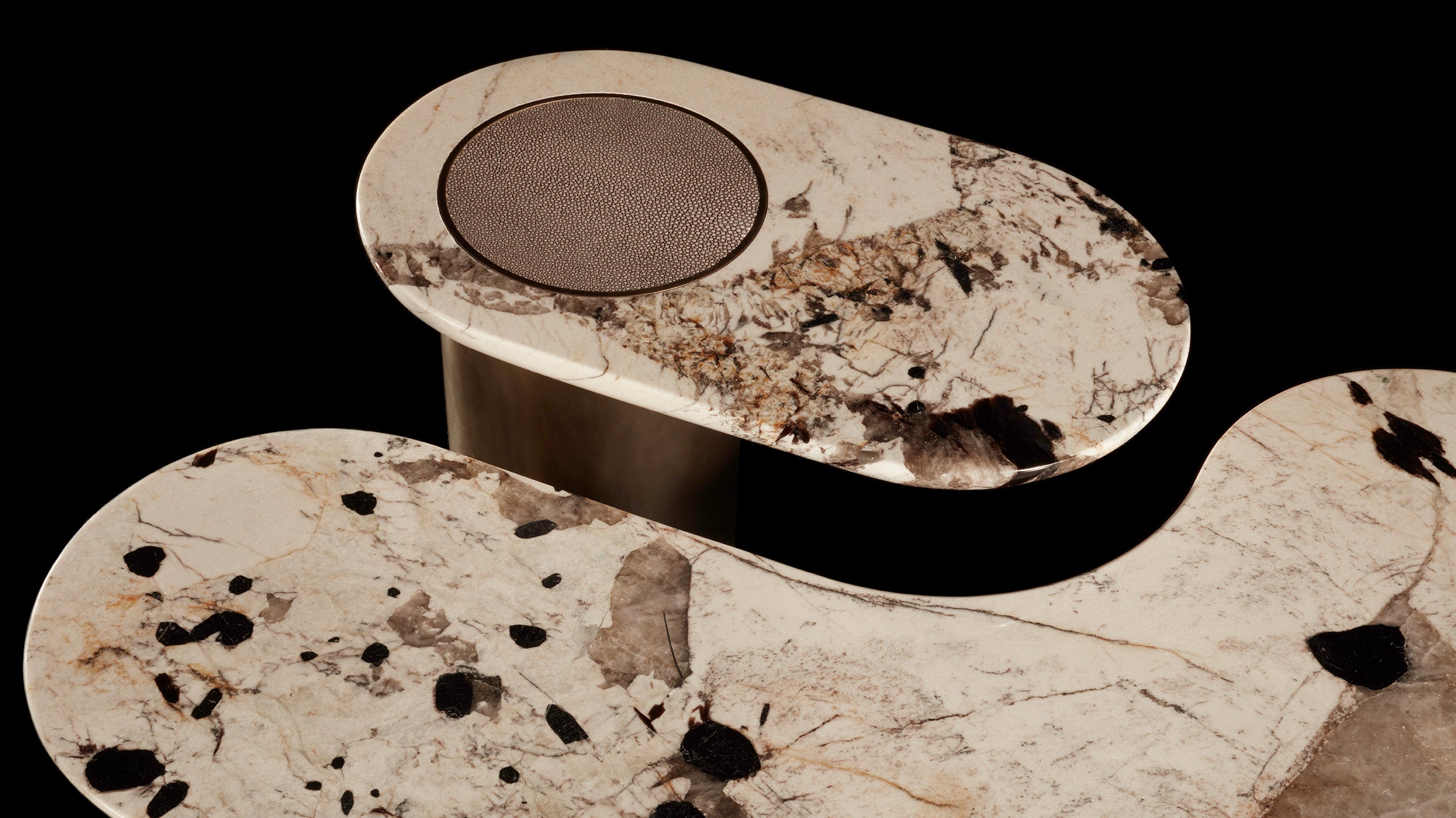 Close up of an INTERLUDE table showing details of the marble.