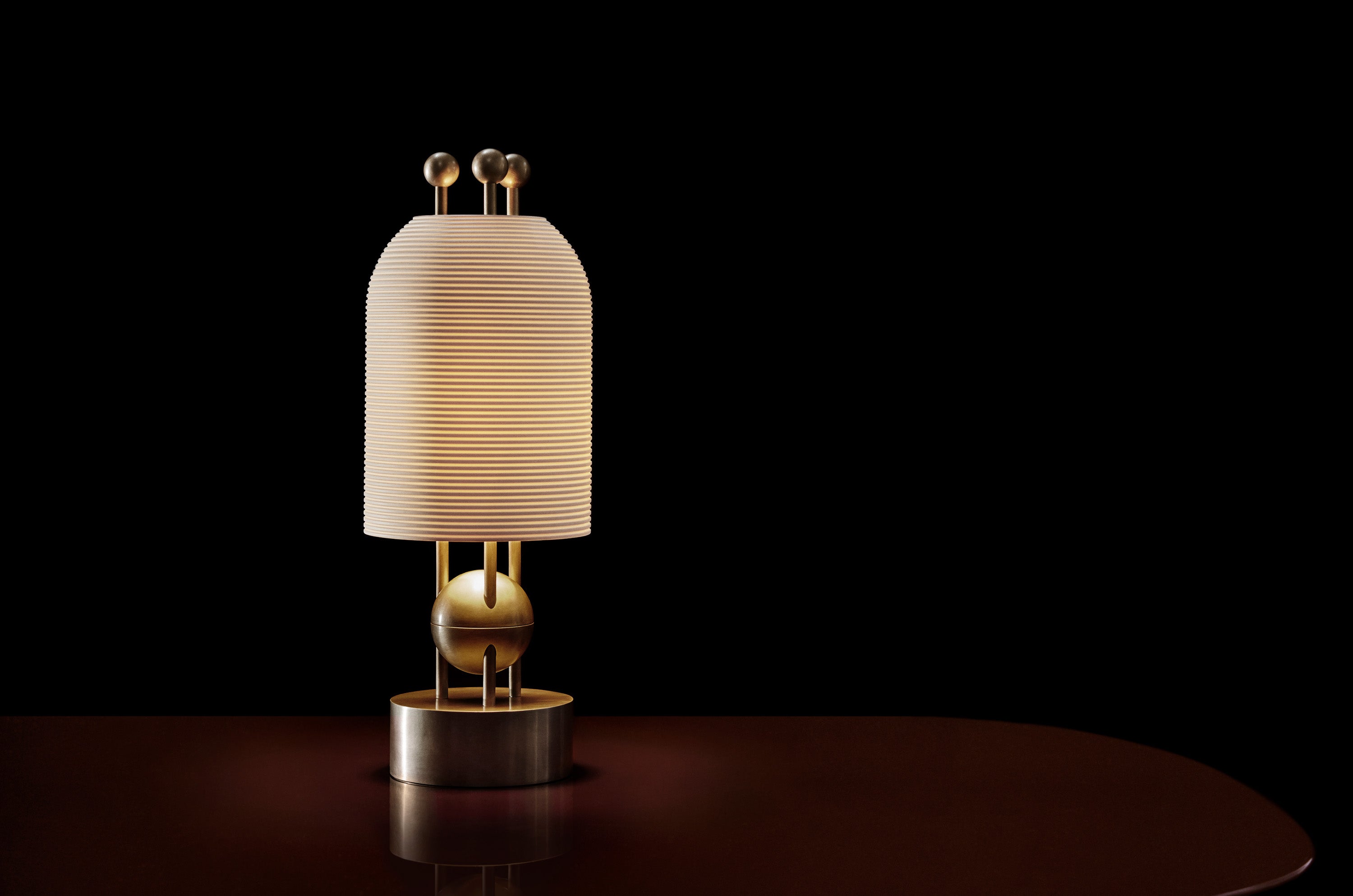 LANTERN table lamp in Tarnished Silver / Aged Brass finish.