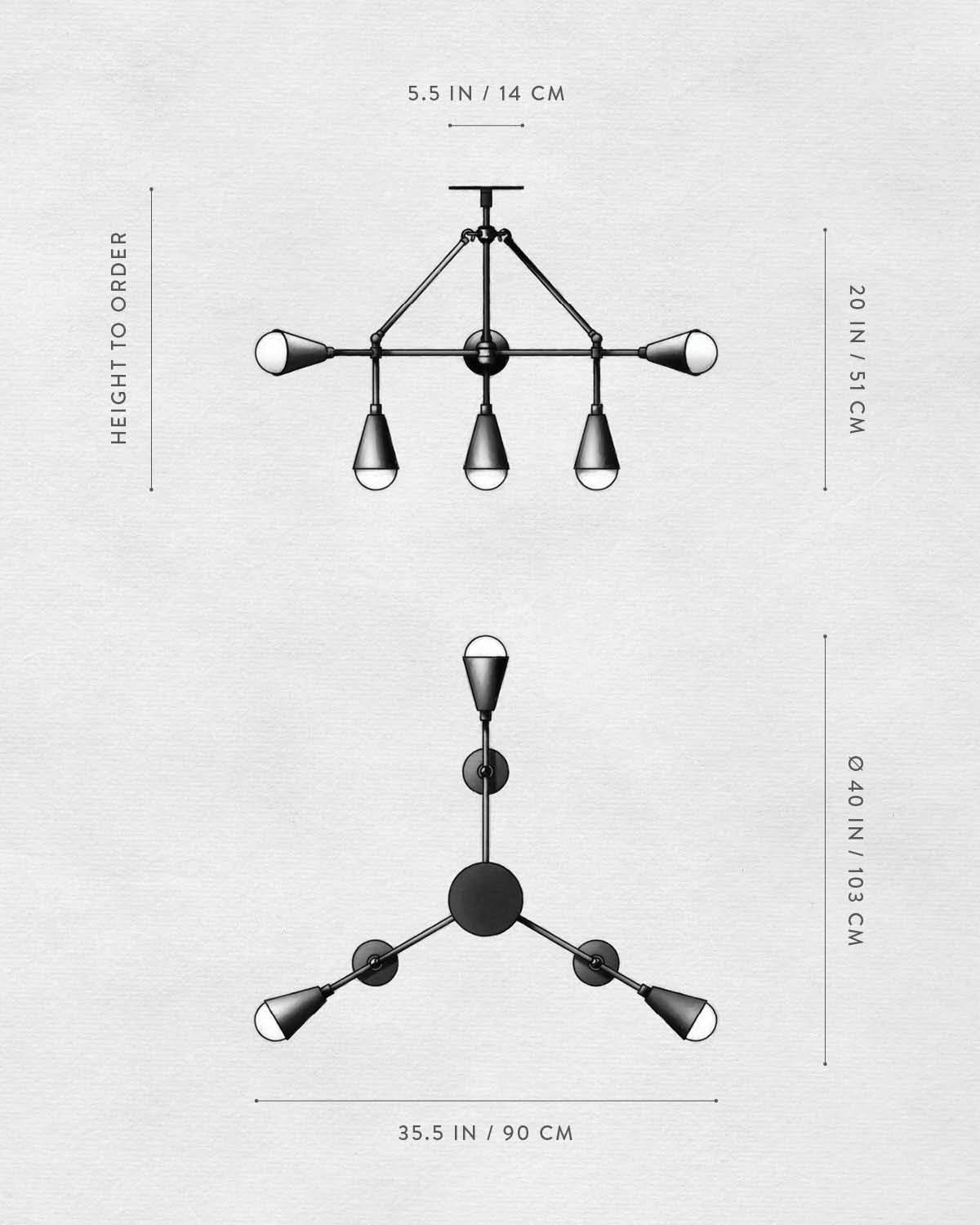 Technical drawing of TRIAD : 6 PENDANT.