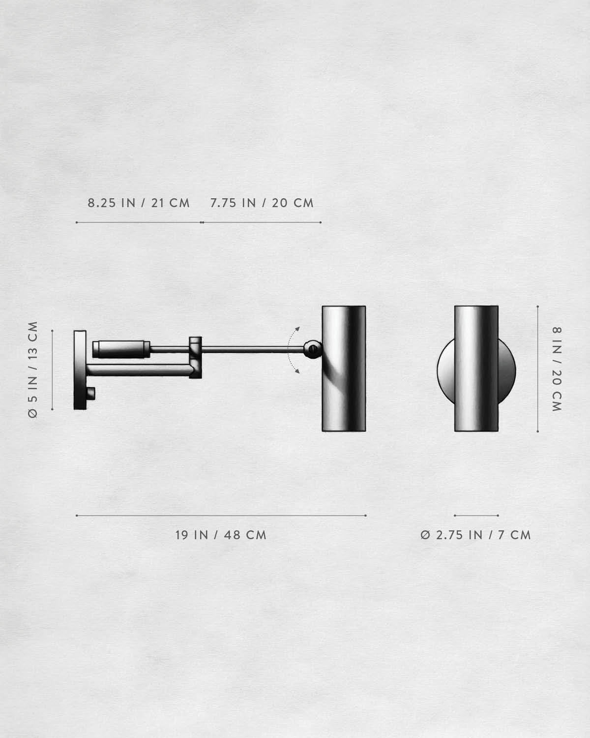 Technical drawing of CYLINDER : READING SCONCE. 