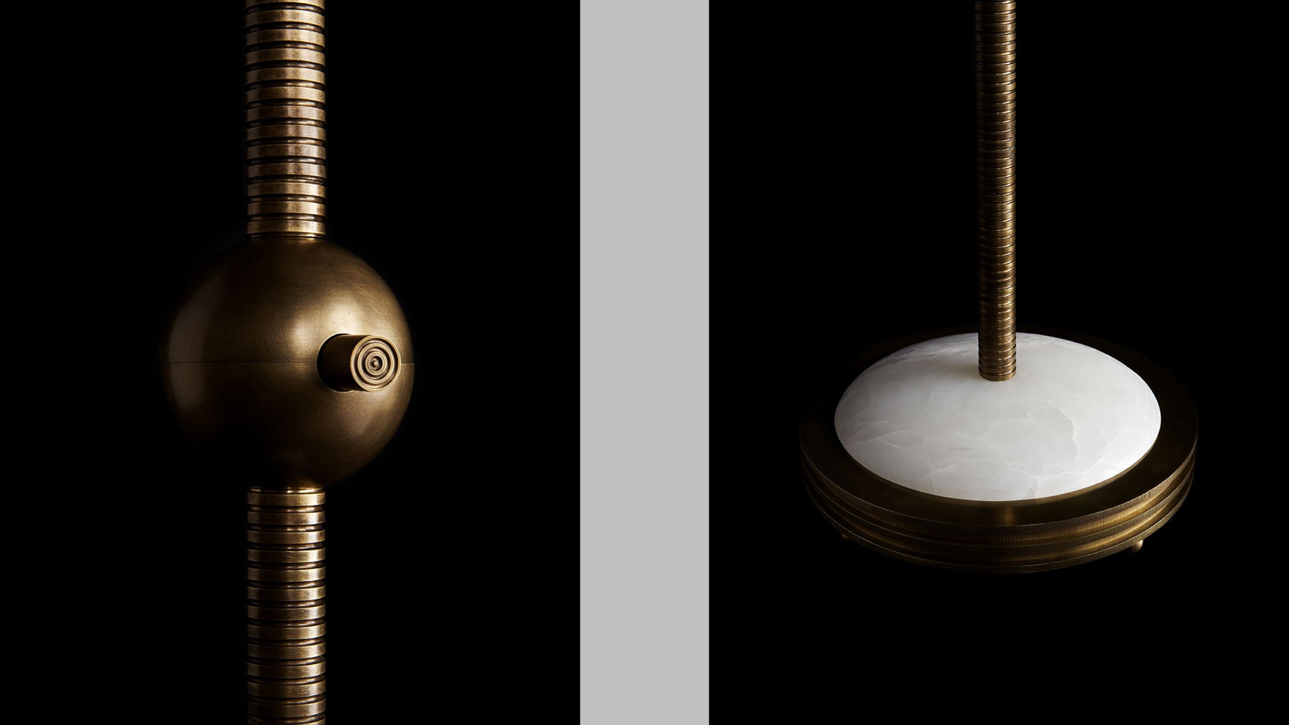 Close ups of the INTERLUDE floor lamp's stand and base.