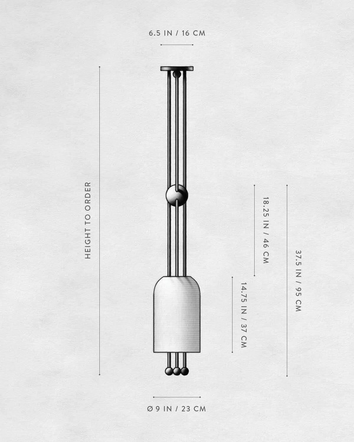 Technical drawing of LANTERN : 1 PENDANT.