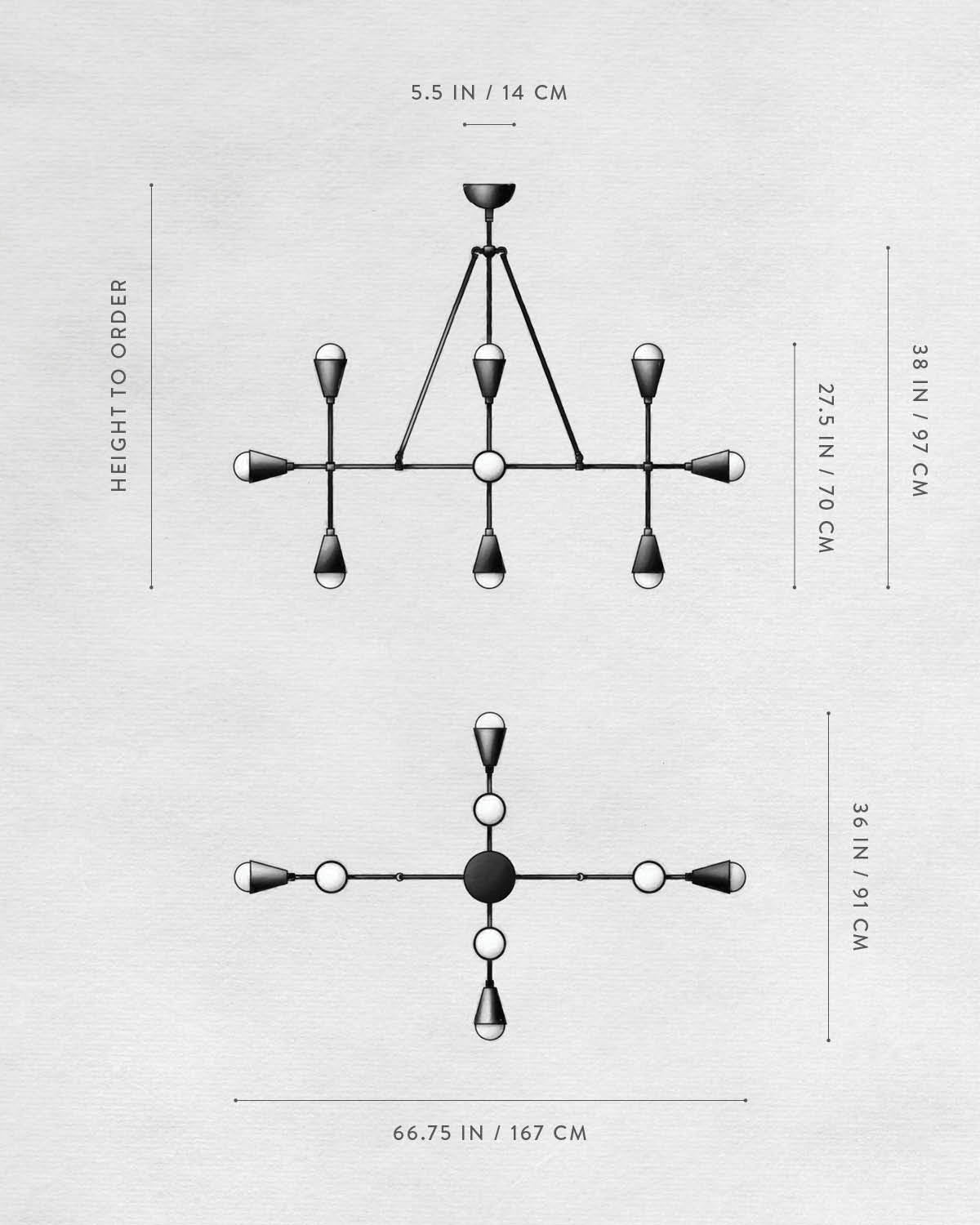 Technical drawing of TRIAD : 12 LINEAR PENDANT.