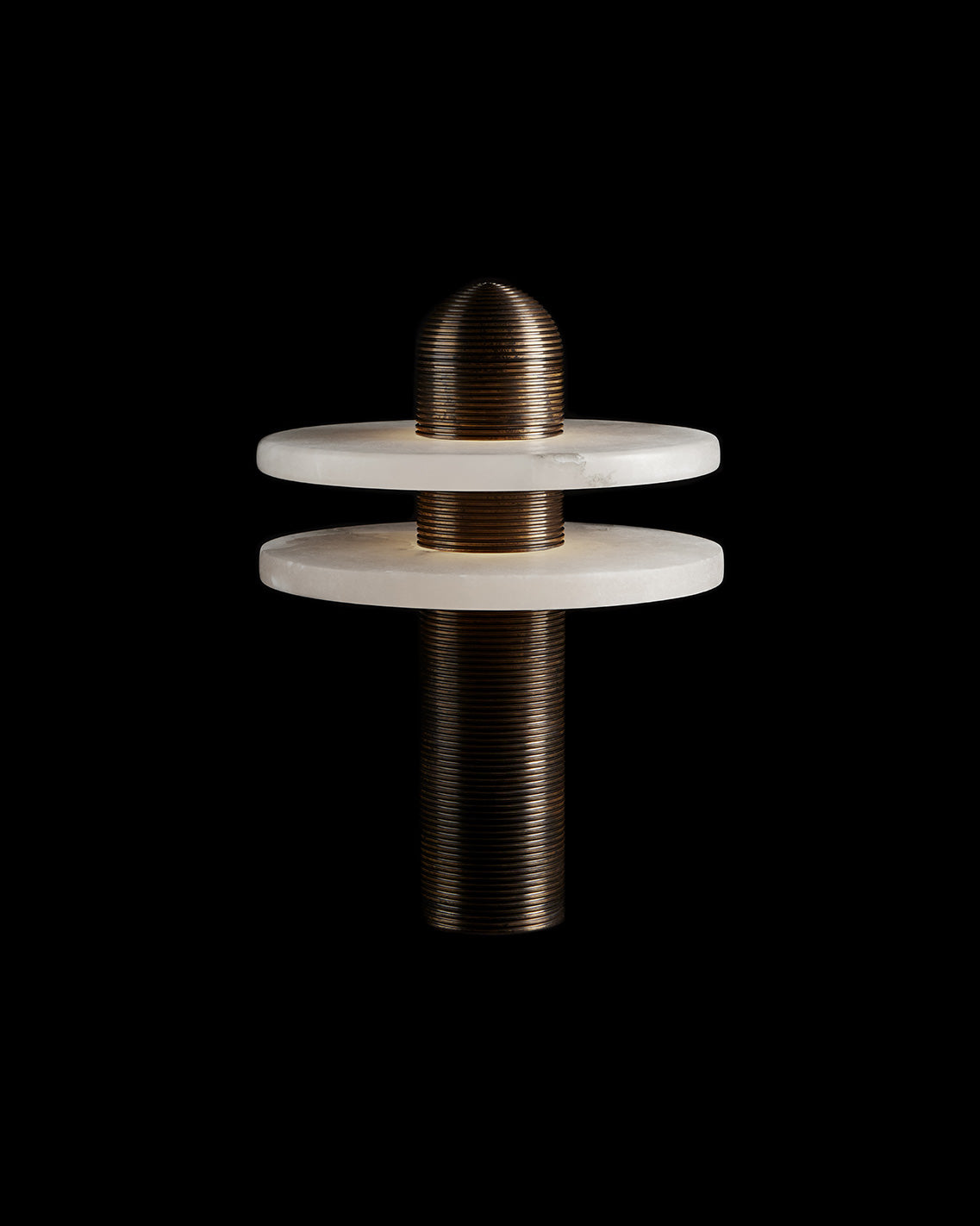 MEDIAN table lamp in Oil-Rubbed Bronze finish against a black background. 
