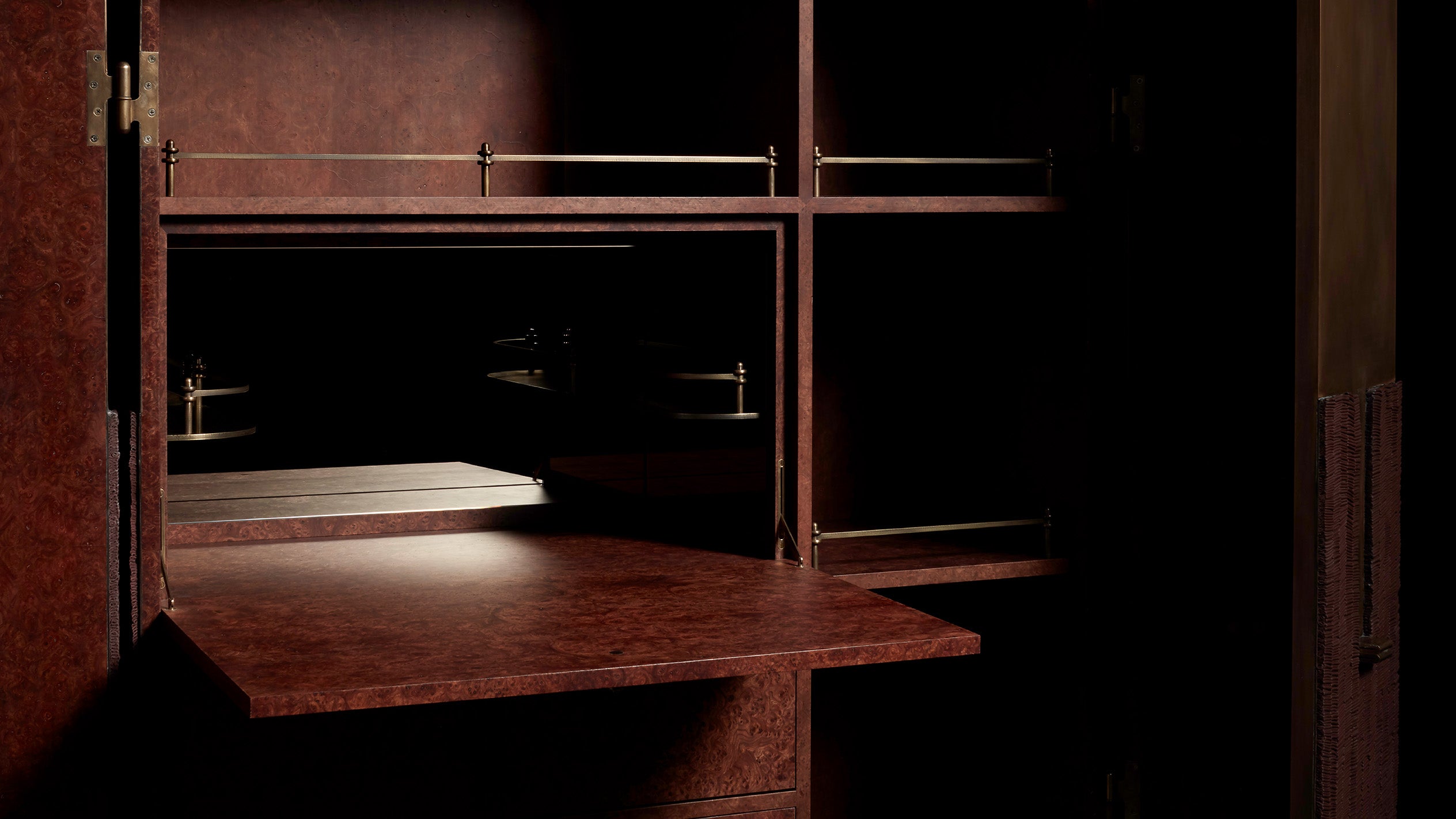 Close up of the interior of the INTERLUDE cabinet. 