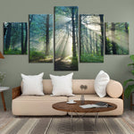 5 Panel træ naturlig boligdekoration Modulær væg Billede MED RAMME HQ Lærred Print