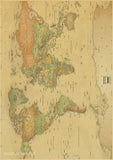 Декорация на дома на ретро карта на света Подробна антична плакат Ретро плат глобус стара морска карта