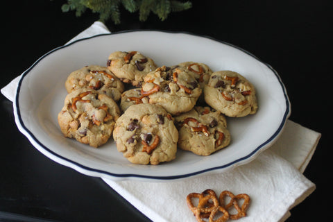 Salted Pretzel & Butterscotch Cookies served on a Styleline Platter - recipe and dinnerware made in the usa by the fiesta tableware company and usa dinnerware direct