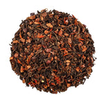 Top mound picture of The Whistling Kettle Aztec Spice Pu-erh tea with Cinnamon, Honeybush, Cocoa Nibs, Safflower, and Chili Flakes.