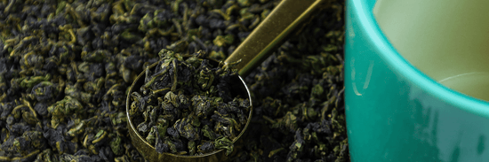 Oolong leaves in a tea scoop